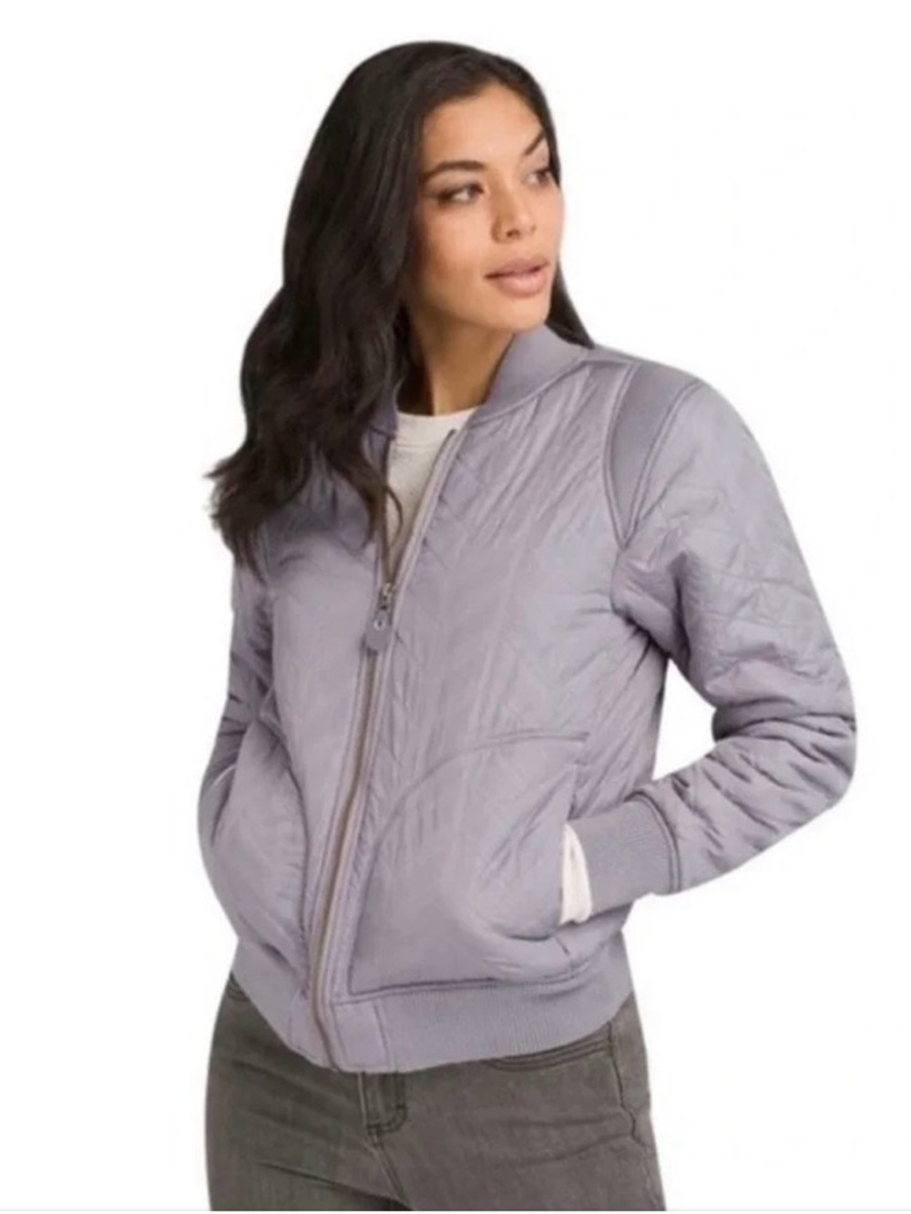 PRANA Diva Quilted Varsity Bomber Jacket Women’s XS Fleece Lined Gray Grey